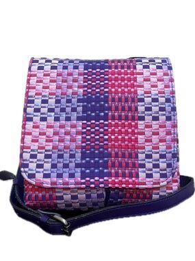Patricia Nash Granada Crossbody Bag Ribbons & Rafia Purple & Pink Weave